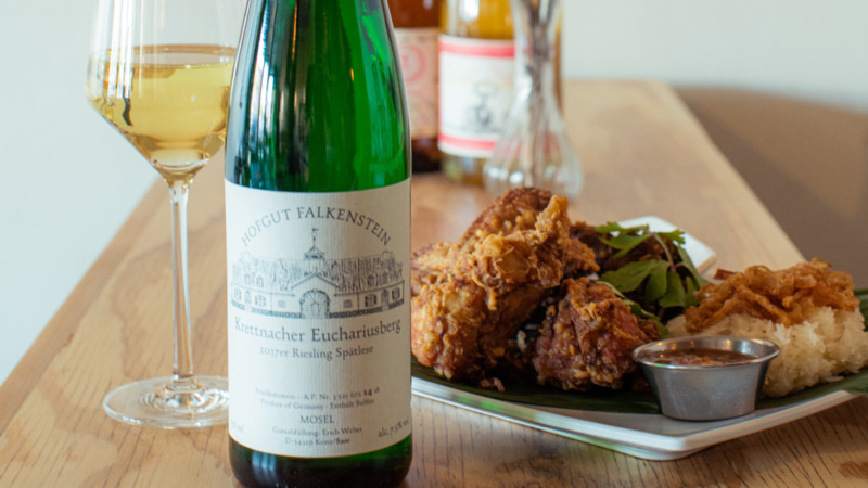Thai fried chicken and Saar riesling are two great tastes that go together at Anajak Thai.