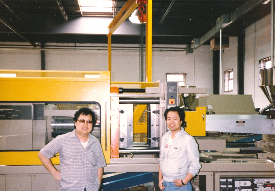 Nelson Yeung, left, and Bill Cheng on. the factory floor of WY Industries in the early days. // Courtesy WY Industries