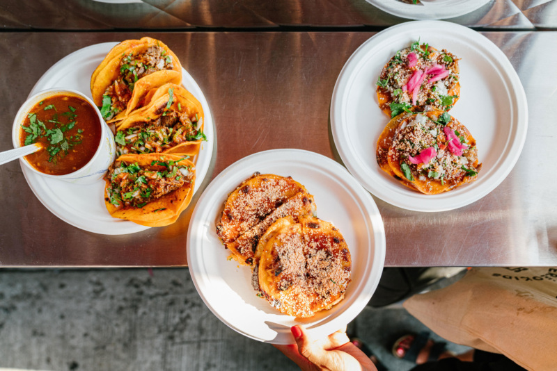 Tacos, mulitas, tortas, and a cup of consommé at the Birria-Landia food truck.