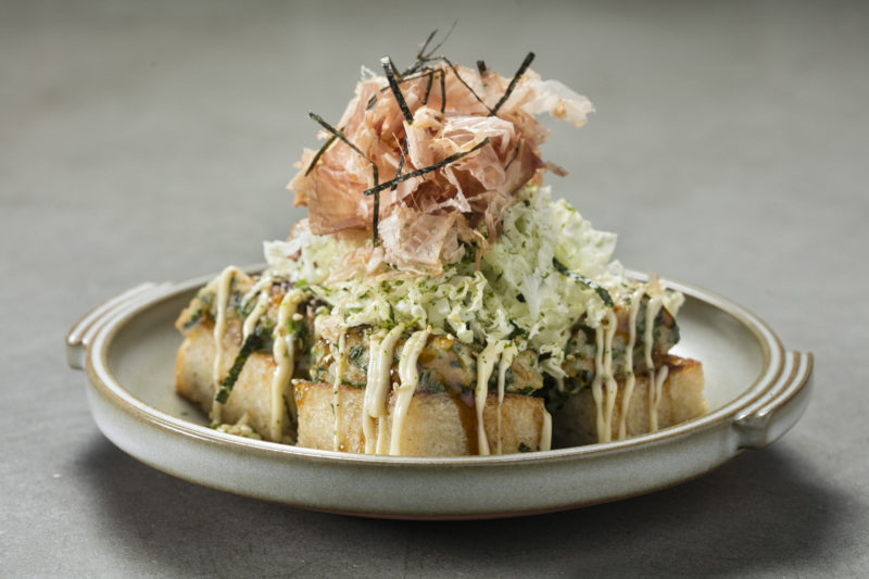 Shrimp toast okonomiyaki at Piggyback NYC.