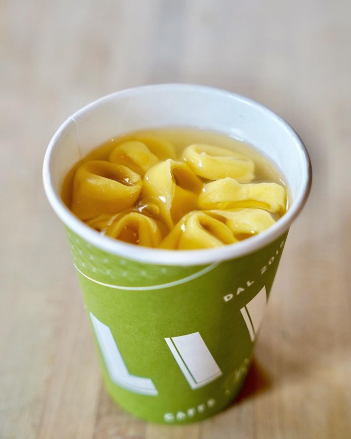 The tortellini en brodo cup to go at Lilia.