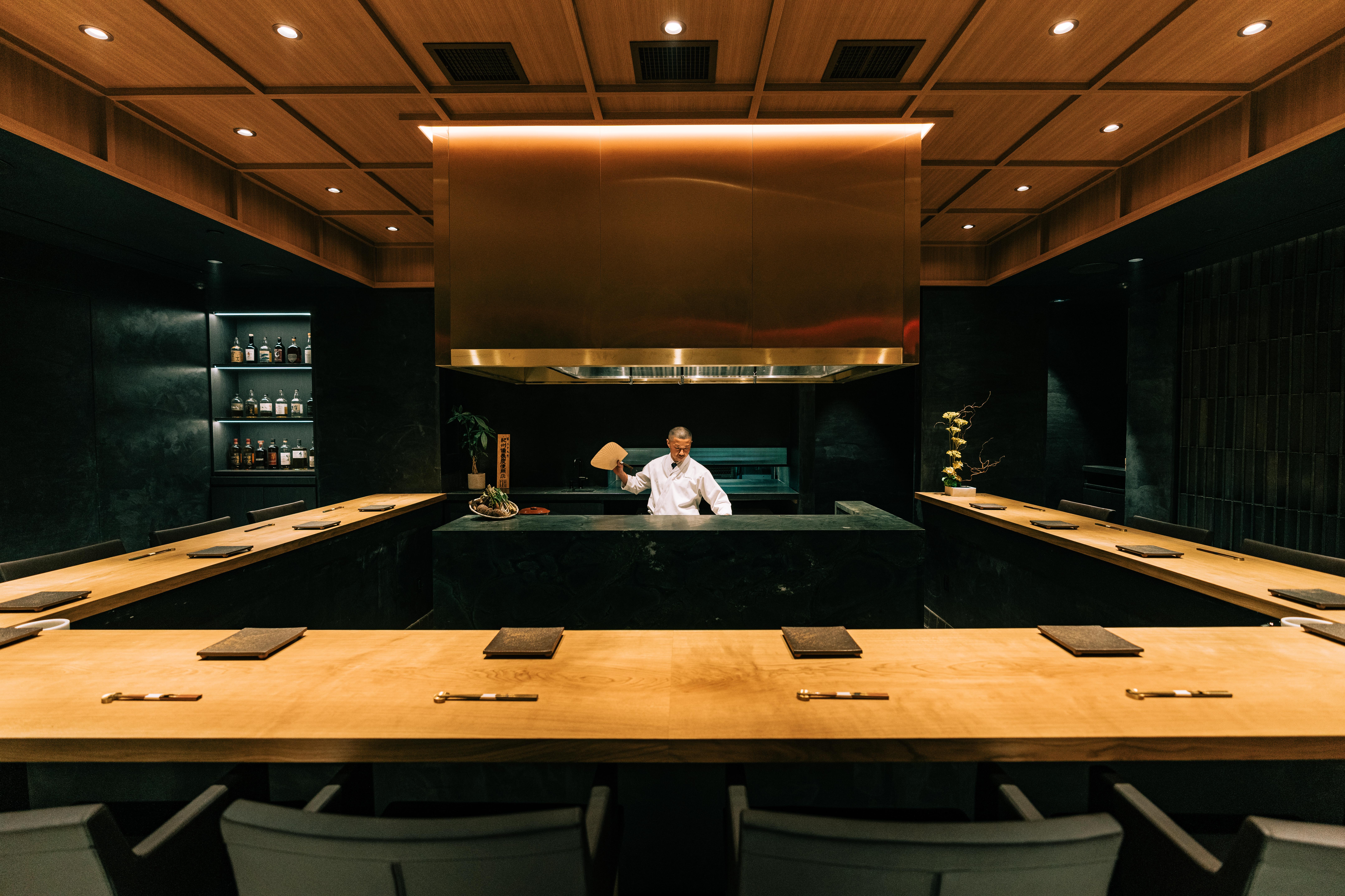 Chef Atsushi “ATS” Kono takes center stage inside the restaurant, which was modeled after traditional kabuki-style theaters.