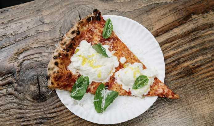A burrata slice from L'industrie