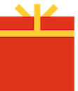 Image of cartoon red present with yellow bow