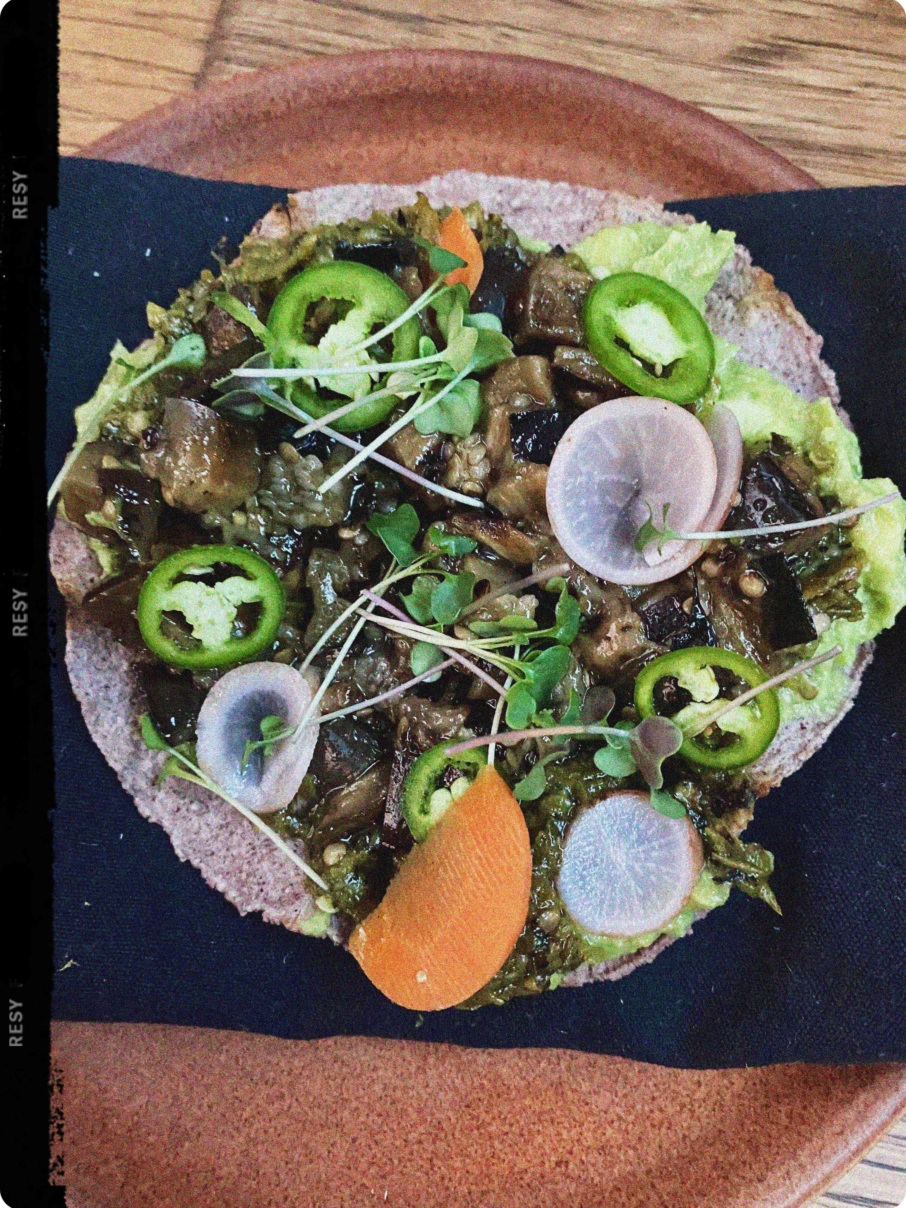The eggplant tostada at Comedor in Austin.