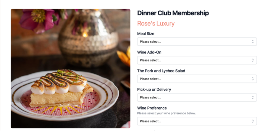 A screenshot of the Dinner Club Membership from Rose's Luxury