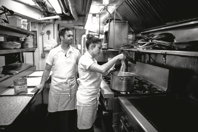 Scott Tachinelli and Angie Rito inside the kitchen at Don Angie