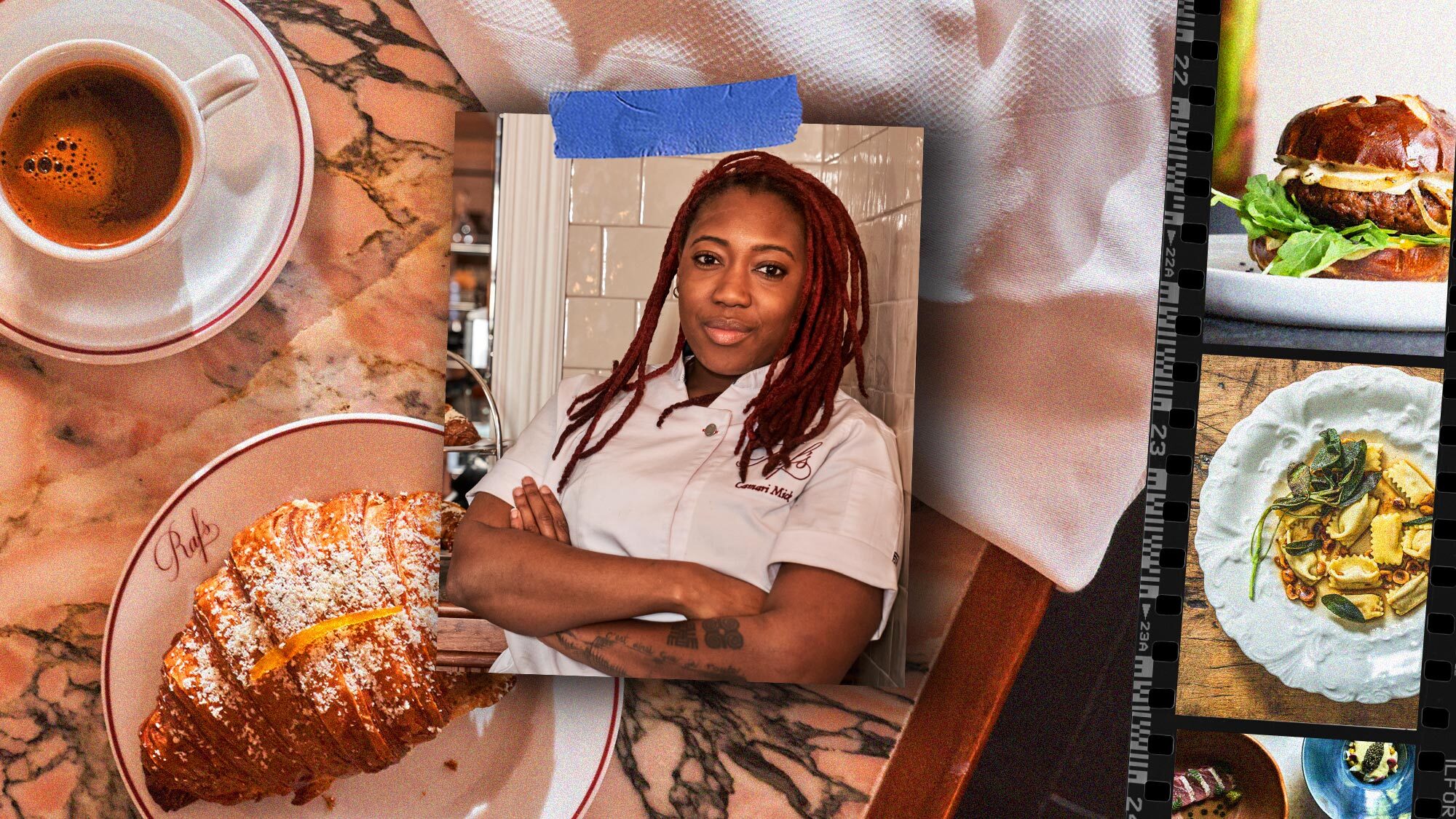 Chef Camari Mick, along with images of food from some of her favorite restaurants in New York City.