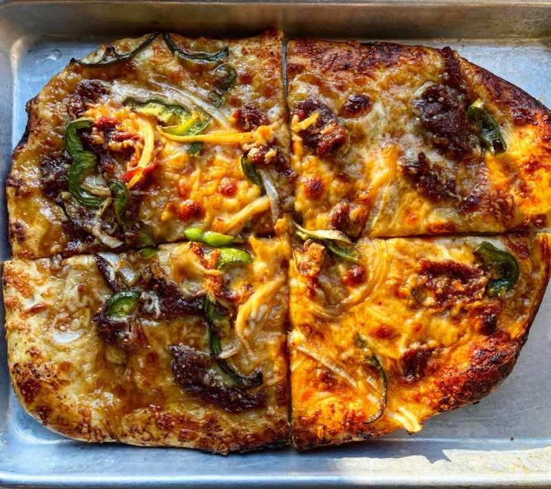 Mongolian beef pizza at JenChan's
