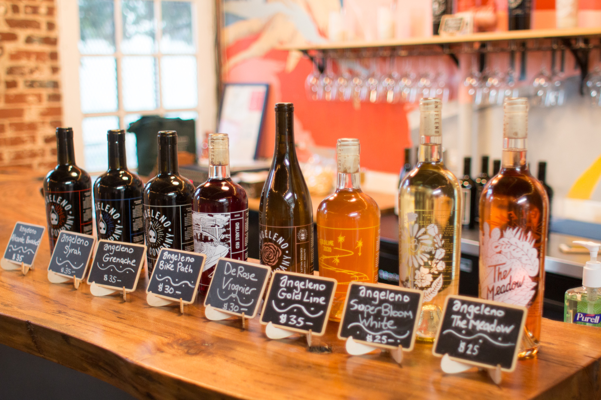 Wine lineup at Angeleno Wine Company