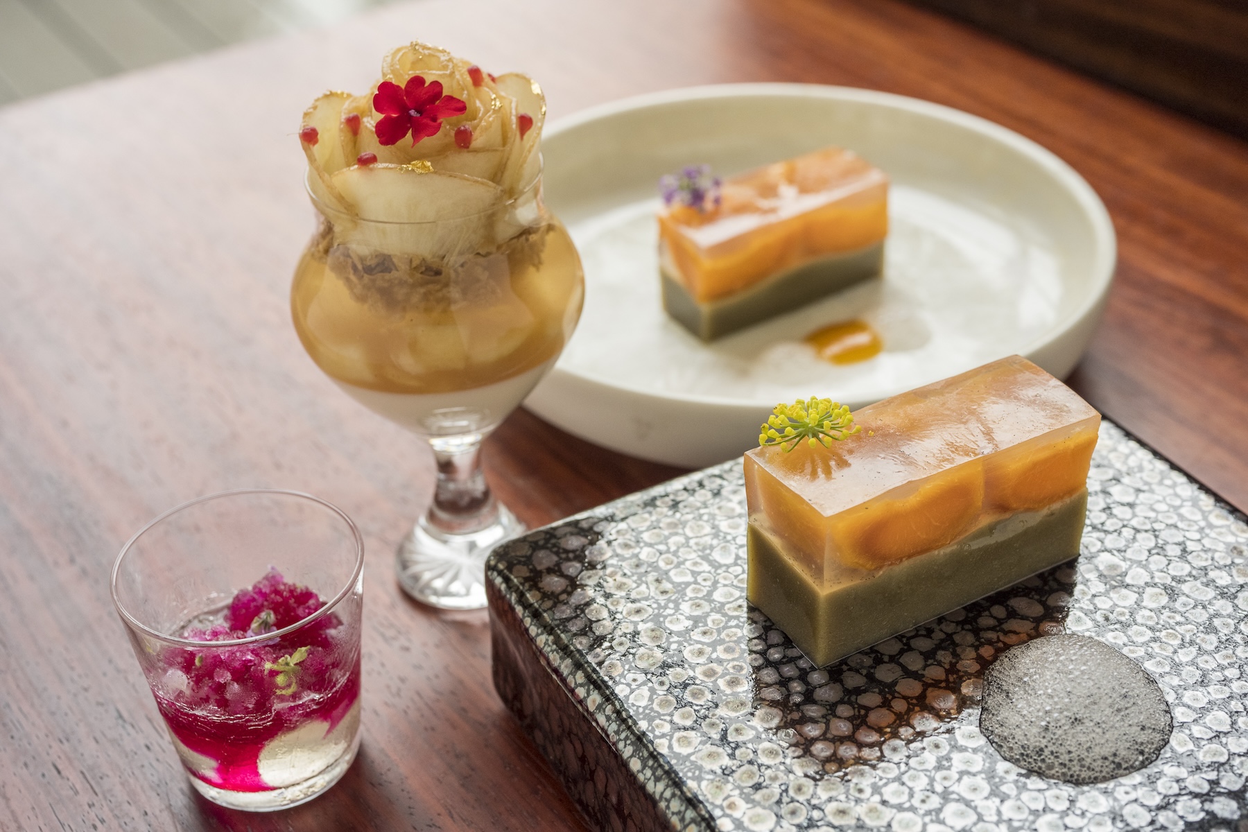 Desserts from Momoya Soho's pastry chef Norie Uematsu