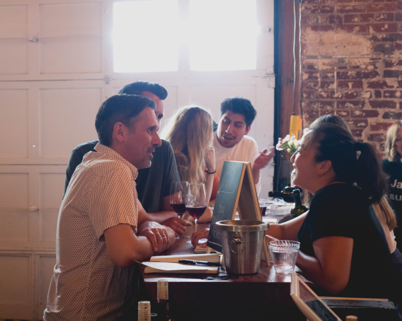 Guests enjoying the ad-hoc tasting room
