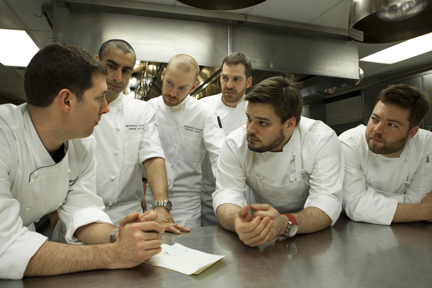 Executive chef Michael Anthony with Gramercy Tavern kitchen staff