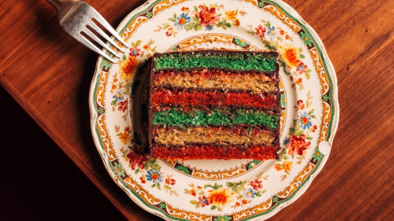 Rainbow cookie layer cake at JR & Son
