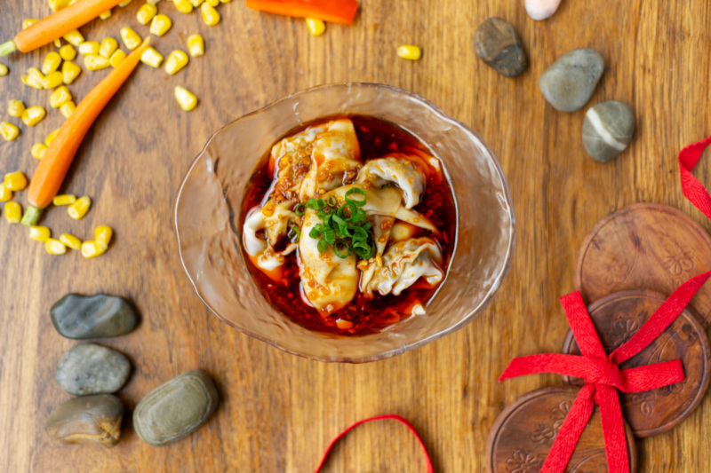Spicy Moon wontons in chile oil