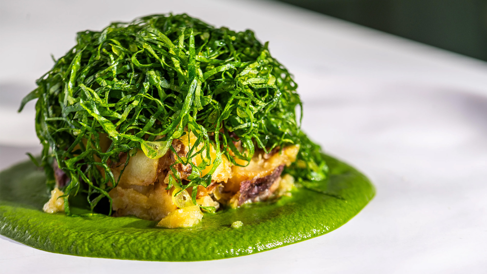 A seaweed mole chicken dish at Eunoia