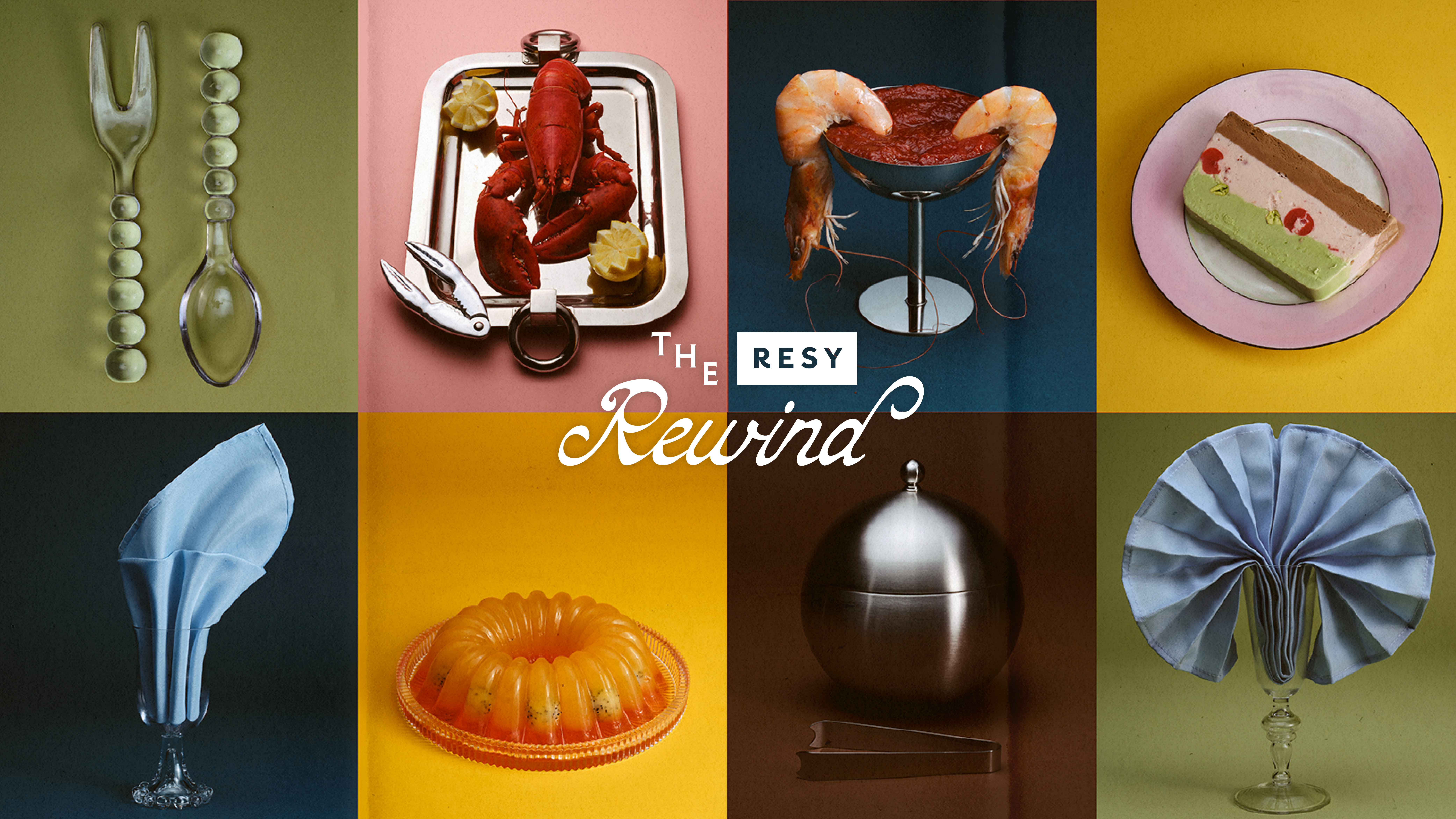 Assorted images of foods in 8 tiles