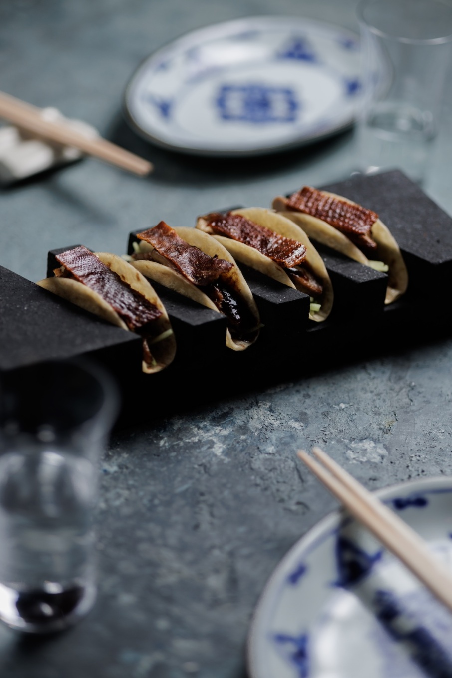 Peking duck foie gras tacos from Kappo Masa