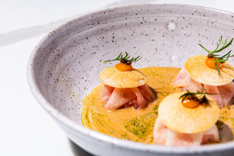 Kohlrabi stuffed with radish and apple at Oyster Oyster