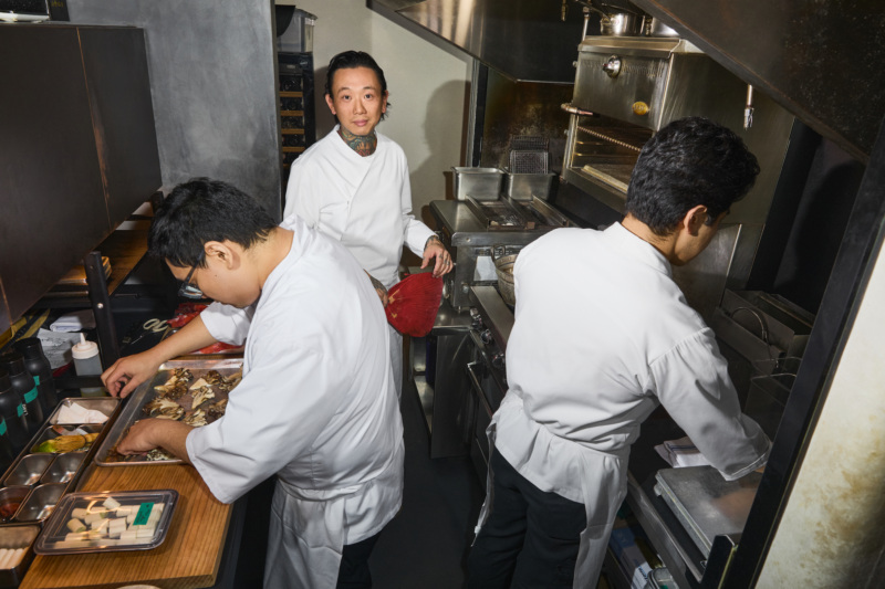 Wayne Cheng in his tiny kitchen at Jōji