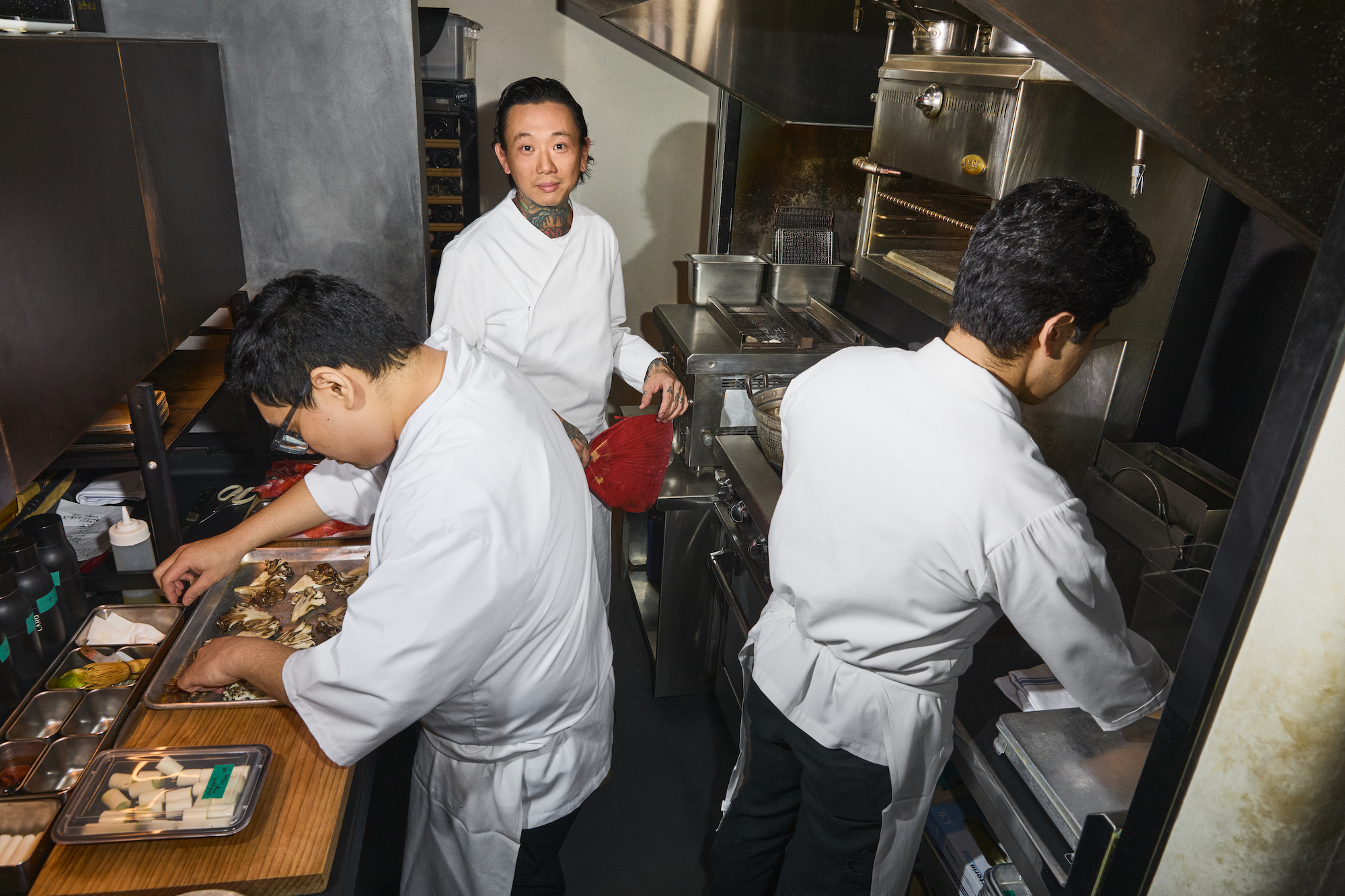 Wayne Cheng in his tiny kitchen at Jōji